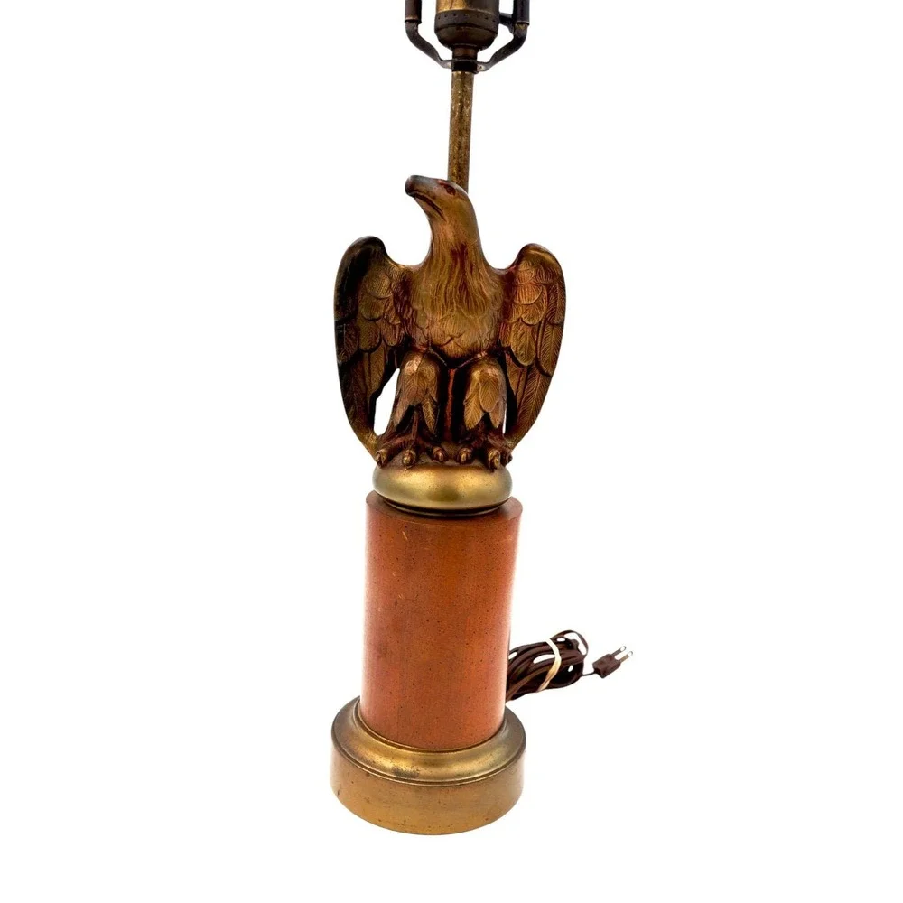 Vintage Brass Eagle Table Lamp Lighting Luxury Light MCM Mid Century Modern Wood